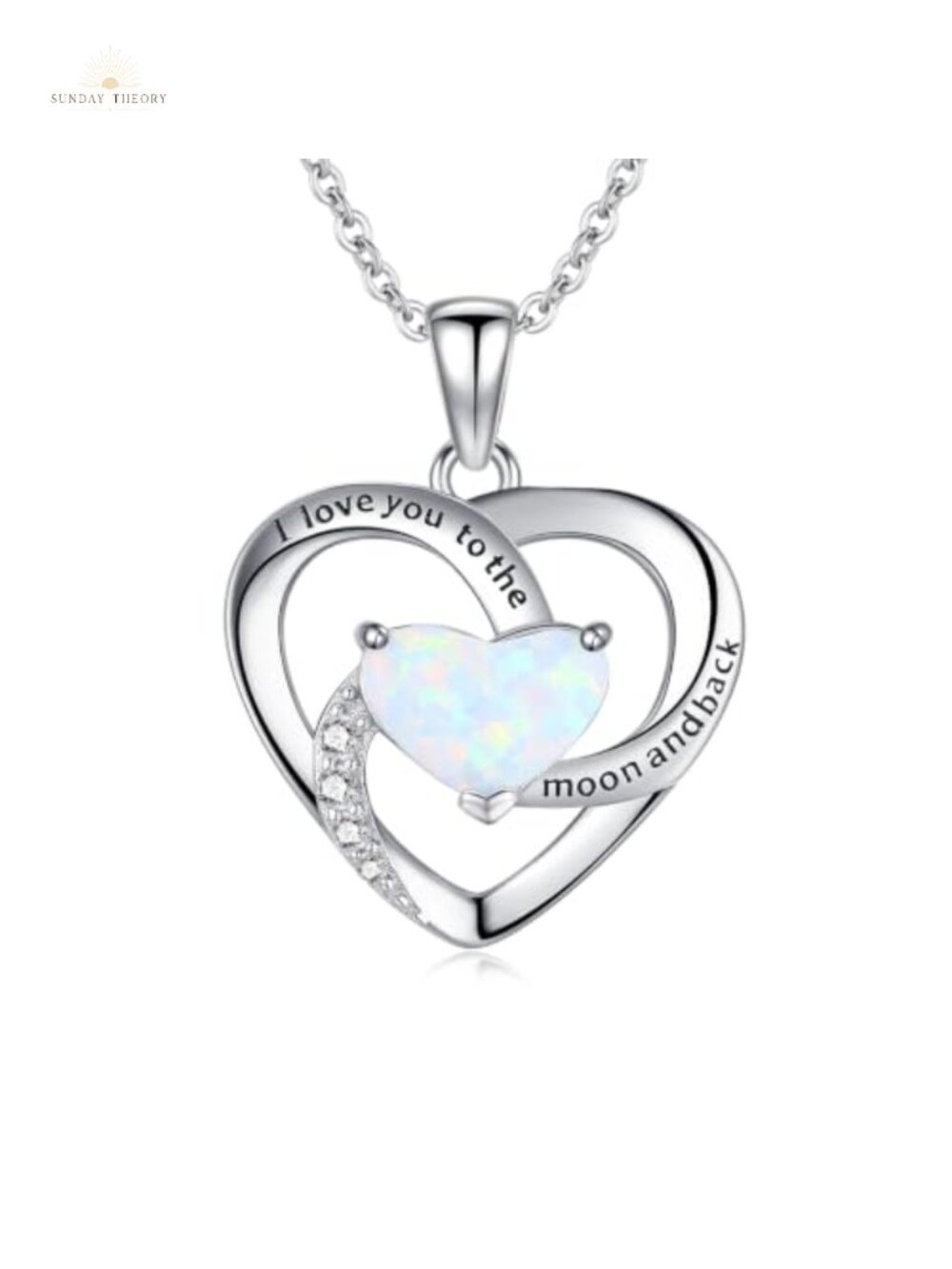 925 Sterling Silver Heart Pendant Necklace with Opal, Jewelry Box